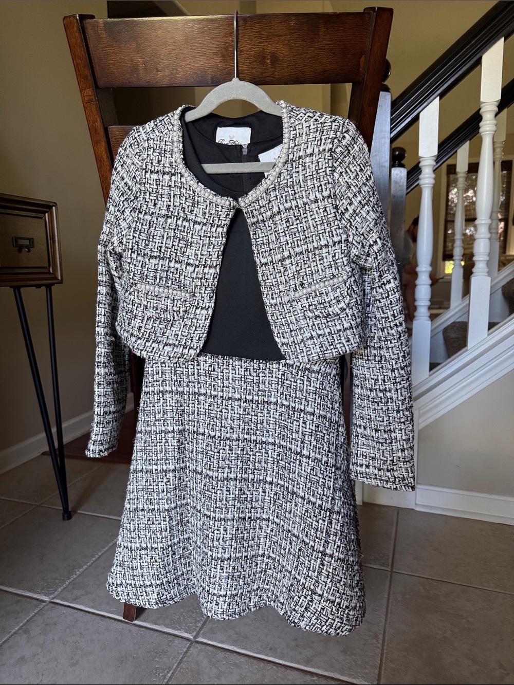 Rare Editions Black and White Tweed Skirt Set with Cropped Jacket